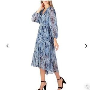Joie tiered maxi dress size Medium sheer long sleeve blue floral